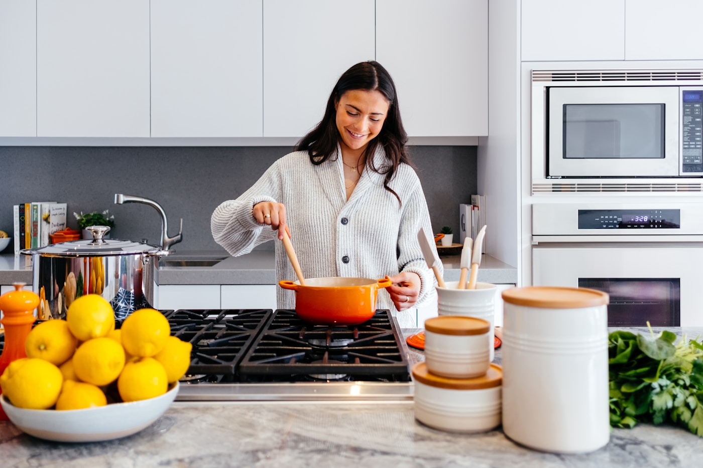 Kitchen counter with rice cooker and simple utensils